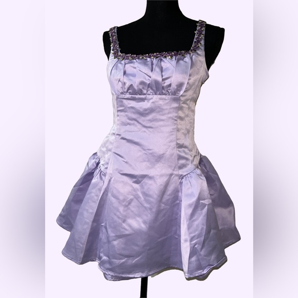 SUGAR THRILLZ Light Purple Satin Mini Dress - Picture 7 of 8